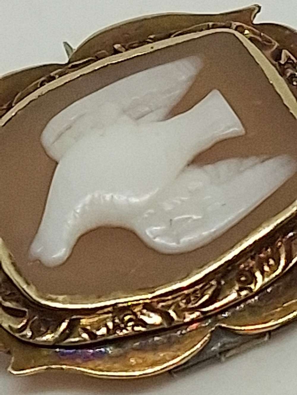 * Antique Victorian Vintage Carved Shell Dove Cameo Pin Brooch - Picture 5 of 5